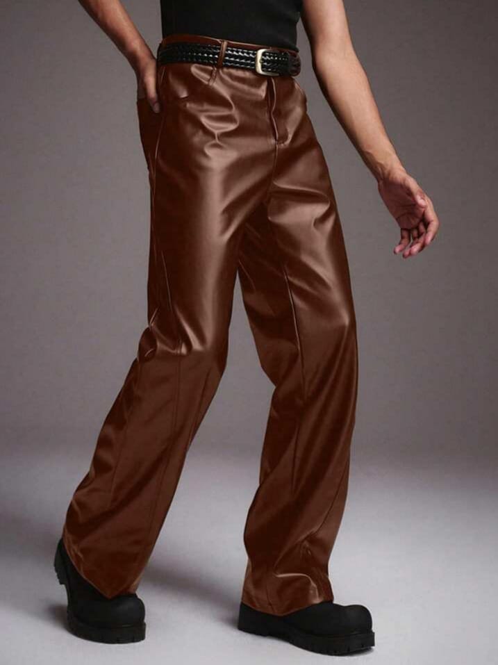 Men's PU Leather Pocket Casual Every Day Slim Fit Trousers